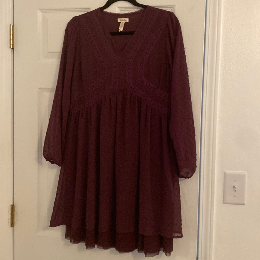 Deep purple, textured, flare fit dress. XS